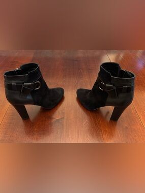 White House Black Market Black Suede Ankle Heeled Boots